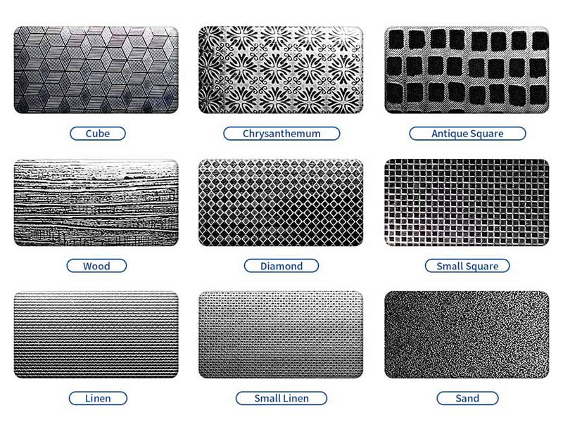 Embossed finish stainless steel sheet wicker pattern manufacturing