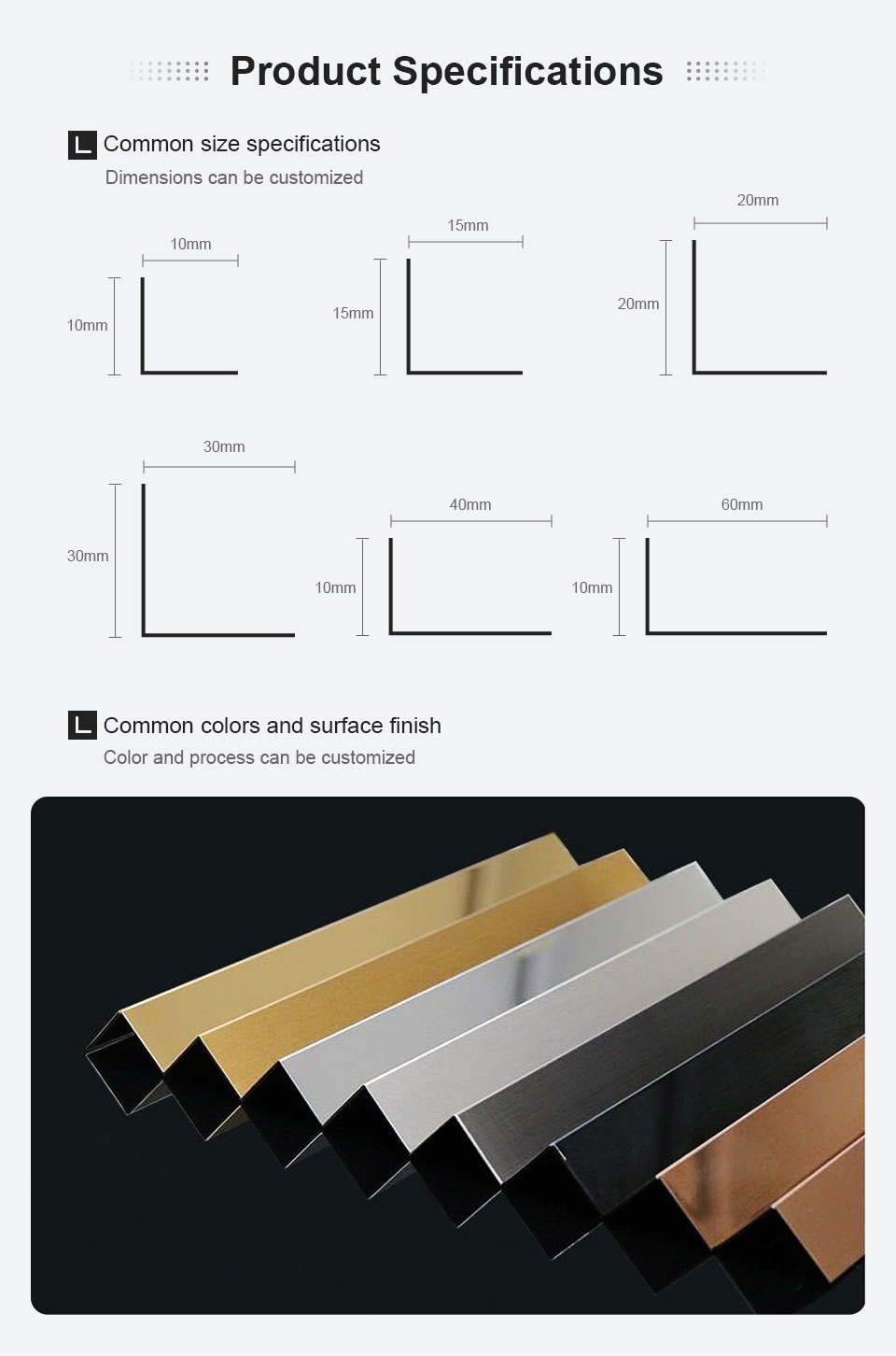 PVD Color L Shaped Trim Stainless Steel
