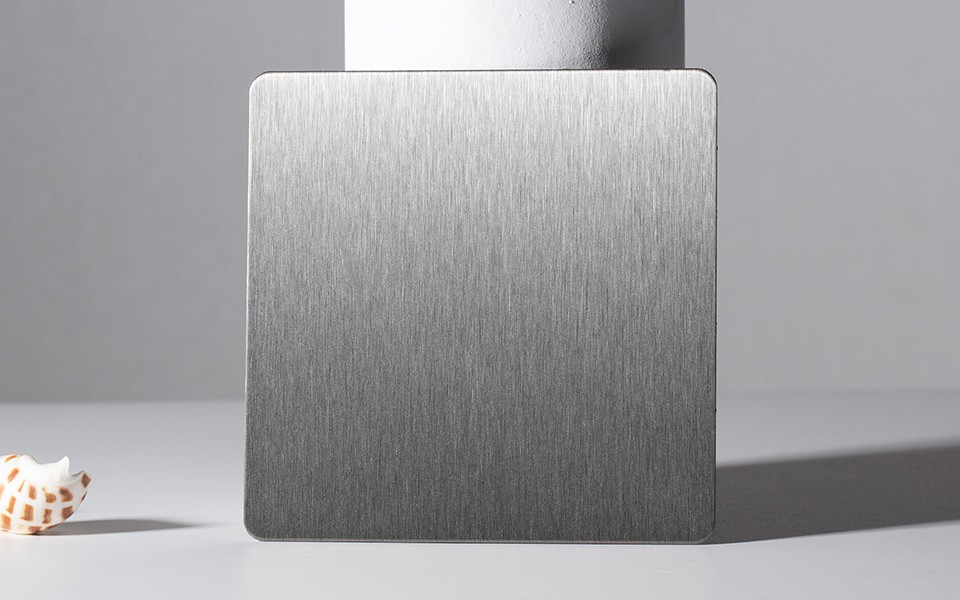 silver brushed stainless steel plate