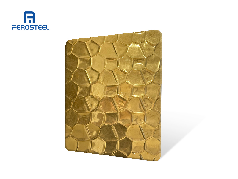 Stamped Titanium Gold Stainless Steel Sheet – Water Cube Pattern | Decorative Metal Panel