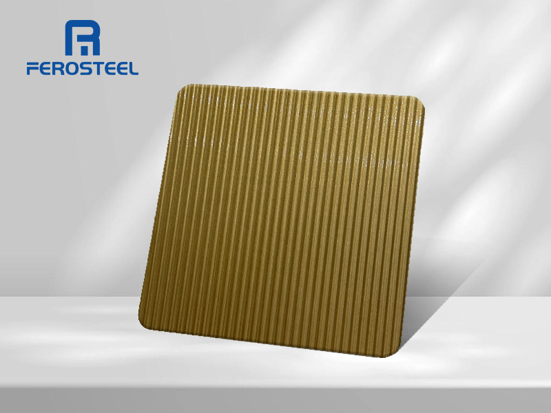 3D Vertical Embossed Titanium-Gold Stainless Steel Decorative Sheet