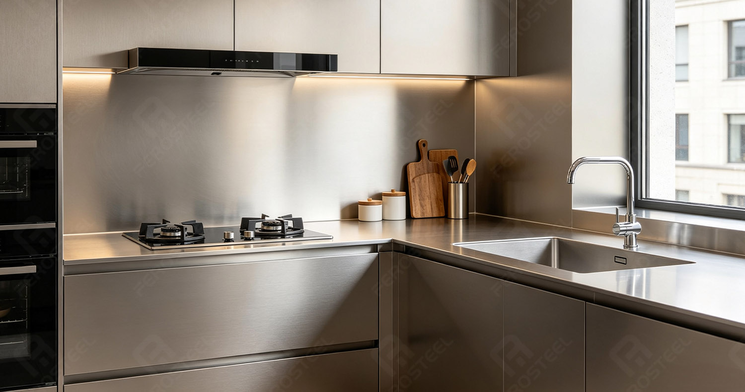 kitchen stainless steel worktop panel