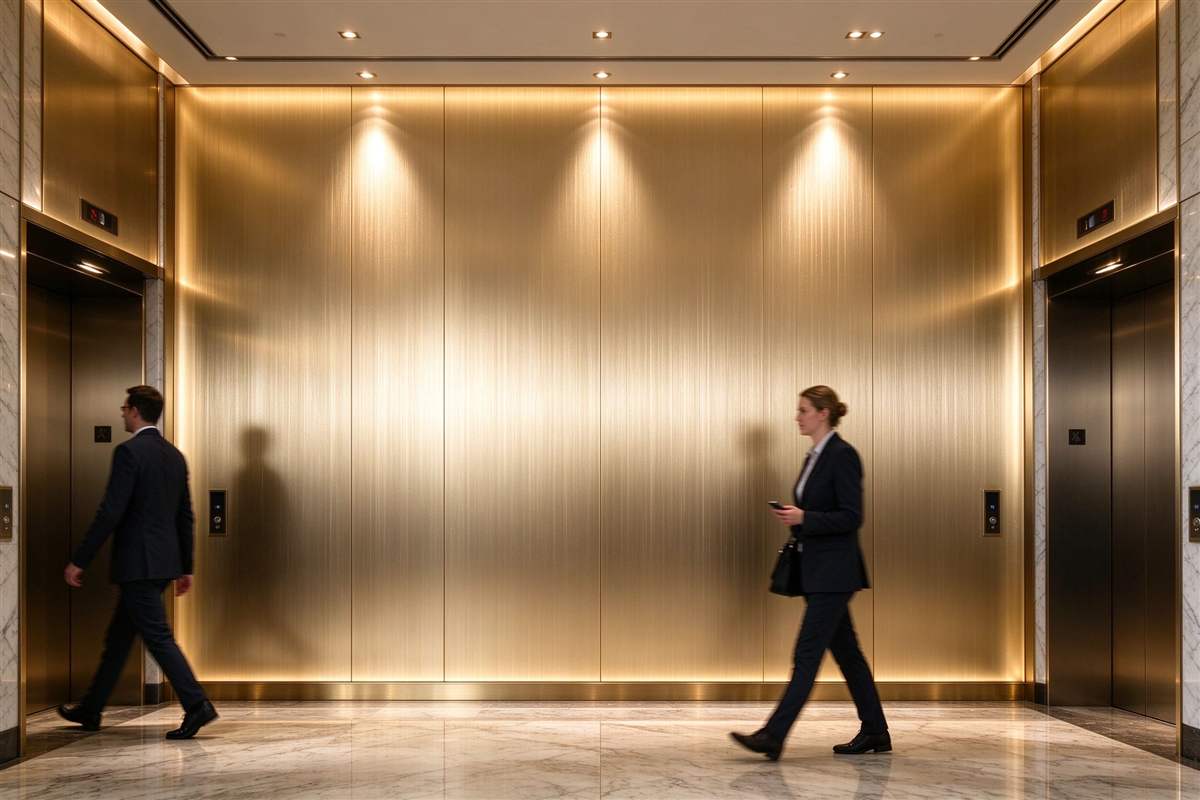 Hairline stainless in a hotel elevator lobby